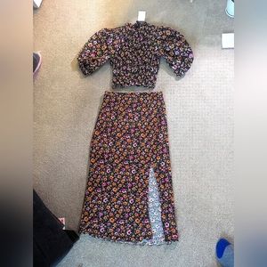 XS black with floral top with matching high waist skirt size small
